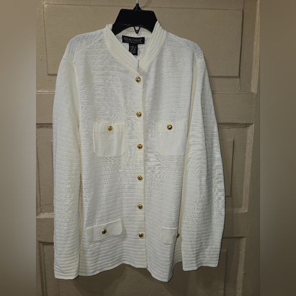 QVC Dialogue Ivory/Off White Gold Button Ribbed Cardigan NWT - Picture 2 of 4